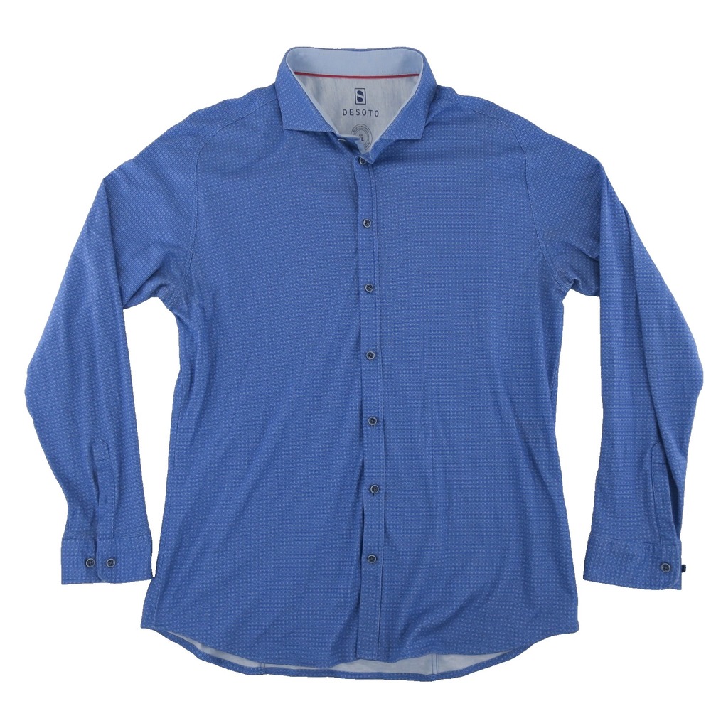 Desoto Made For Movement Button Up Shirt Mens XL Blue Cotton Stretch‎